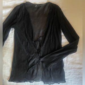 Black sheer Zara top with two ties